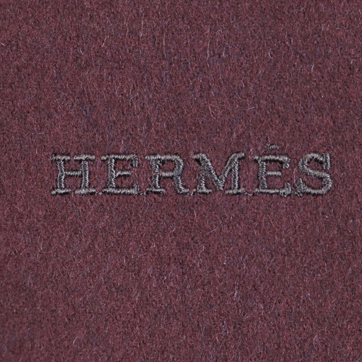 良品▼HERMES エルメス カシミヤ100% フリンジ付き ロゴ刺繍 大判ストール マフラー レッドブラウン スコットランド製 メンズ