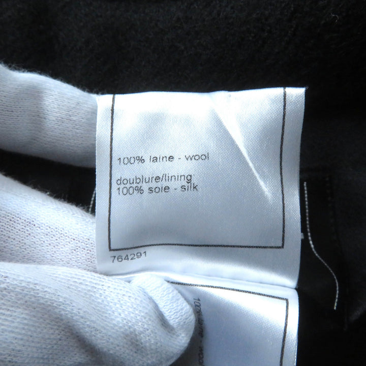 極美品★CHANEL シャネル P28956 06A 裏地シルク100％ ロゴプレート付 カットオフ ウールコート ブラック 36 フランス製 レディース