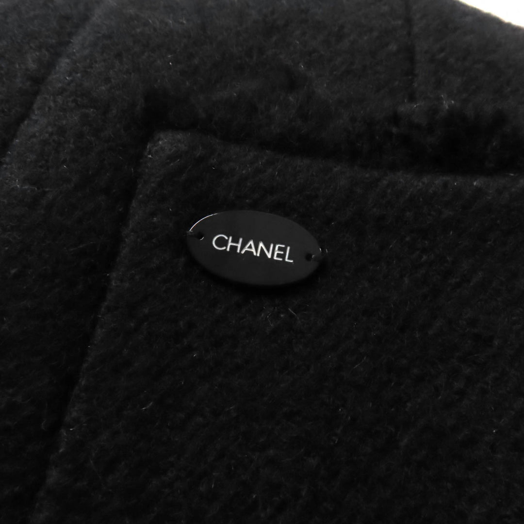 極美品★CHANEL シャネル P28956 06A 裏地シルク100％ ロゴプレート付 カットオフ ウールコート ブラック 36 フランス製 レディース