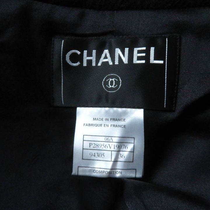 極美品★CHANEL シャネル P28956 06A 裏地シルク100％ ロゴプレート付 カットオフ ウールコート ブラック 36 フランス製 レディース