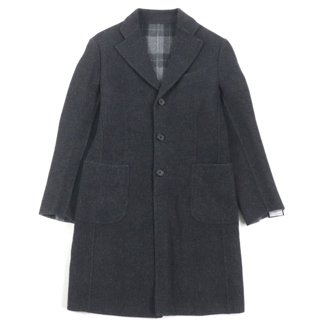未使用品▼TITO ALLEGRETTO ティト アレグレット ウール 裏地チェック柄 シングル チェスターコート ダークグレー 44 伊製 正規品 メンズ