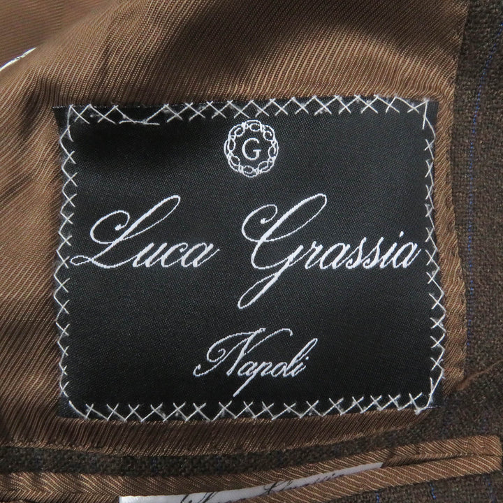極美品□LUCA GRASSIA ルカ グラシア ウール100％ ストライプ シングルスーツ セットアップ ブラウン 44 イタリア製 正規品 メンズ