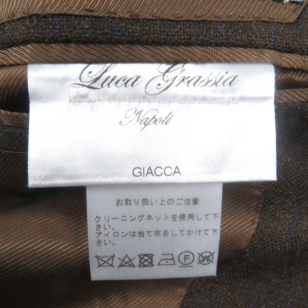 極美品□LUCA GRASSIA ルカ グラシア ウール100％ ストライプ シングルスーツ セットアップ ブラウン 44 イタリア製 正規品 メンズ