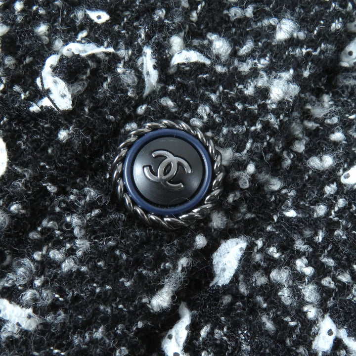 極美品△CHANEL シャネル P62063 アルパカ混 ココマークボタン リボンツイード ノーカラー ジップアップ ジャケット ブラック系 34 袋付