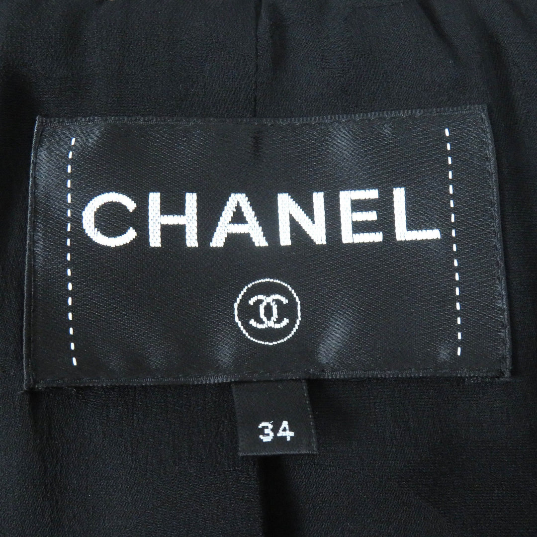 極美品△CHANEL シャネル P62063 アルパカ混 ココマークボタン リボンツイード ノーカラー ジップアップ ジャケット ブラック系 34 袋付