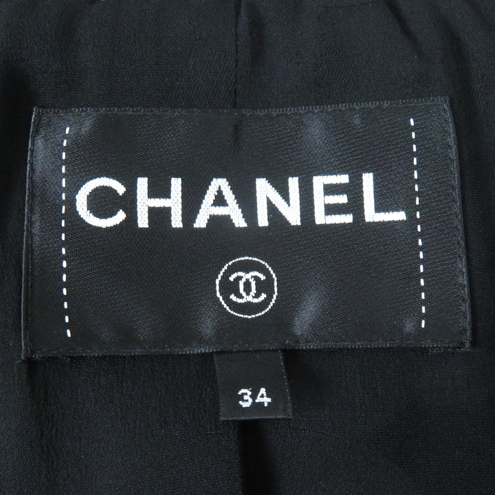 極美品△CHANEL シャネル P62063 アルパカ混 ココマークボタン リボンツイード ノーカラー ジップアップ ジャケット ブラック系 34 袋付