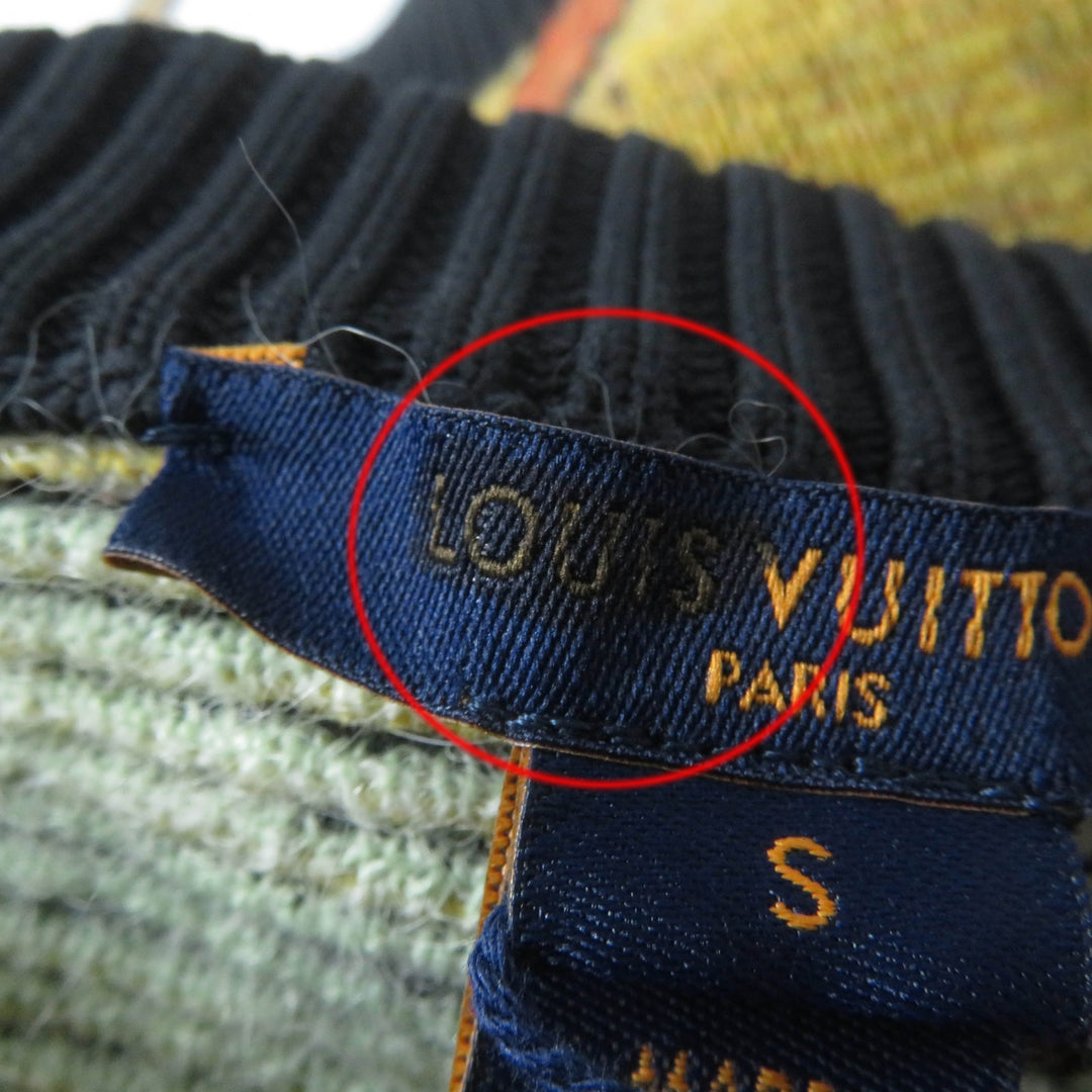 未使用品☆LOUIS VUITTON ルイヴィトン 22AW 1AAMCF ウール モヘア混 レザーロゴパッチ付 長袖 ニット マルチ S 伊製 正規品 レディース