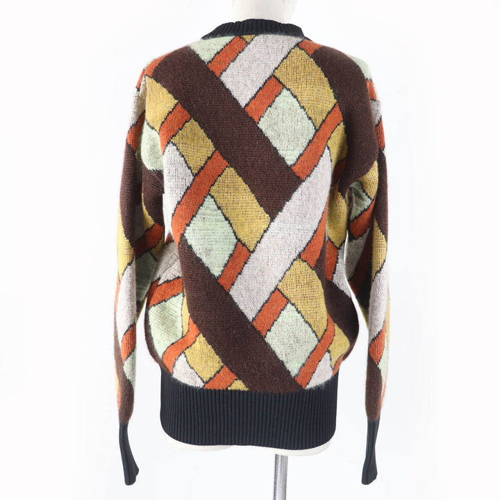 未使用品☆LOUIS VUITTON ルイヴィトン 22AW 1AAMCF ウール モヘア混 レザーロゴパッチ付 長袖 ニット マルチ S 伊製 正規品 レディース
