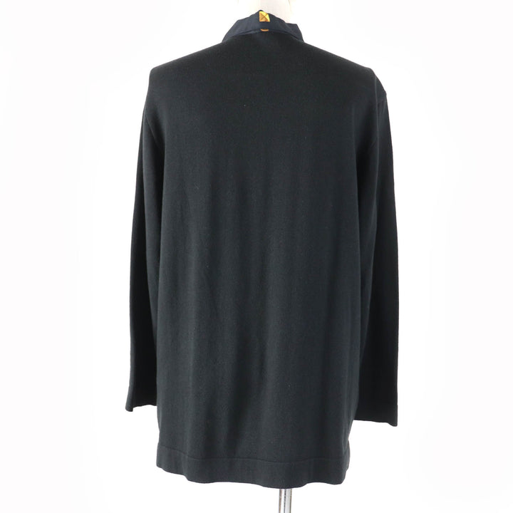 美品☆HERMES エルメス ヴィンテージ LES CLES THE KEYS RARE シルク カシミヤ混 ツイルレーヌ 長袖ポロシャツ 黒 M 正規品 レディース