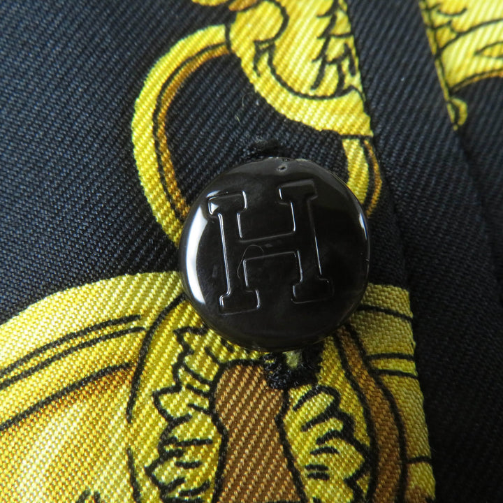 美品☆HERMES エルメス ヴィンテージ LES CLES THE KEYS RARE シルク カシミヤ混 ツイルレーヌ 長袖ポロシャツ 黒 M 正規品 レディース