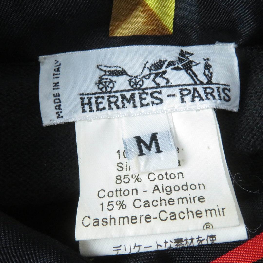 美品☆HERMES エルメス ヴィンテージ LES CLES THE KEYS RARE シルク カシミヤ混 ツイルレーヌ 長袖ポロシャツ 黒 M 正規品 レディース