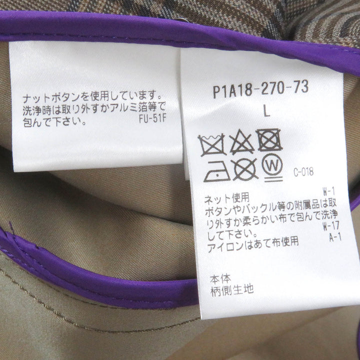 極美品□SANYOCOAT サンヨーコート ウール コットン チェック柄 襟コーデュロイ ステンカラーコート ブラウン L 日本製 正規品 メンズ