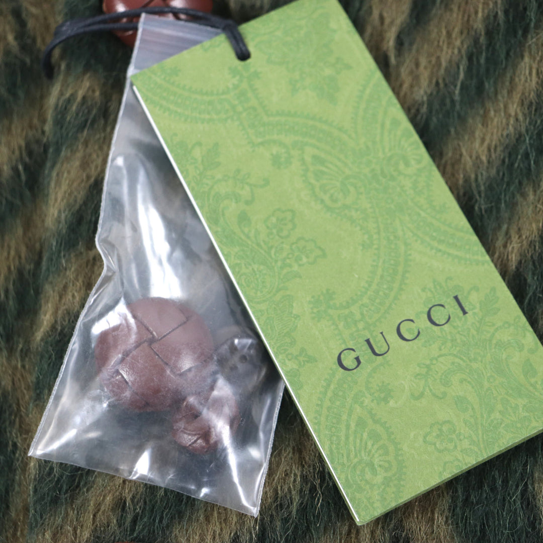 未使用品▼GUCCI グッチ 21AW 639261 ラマ ウール GGストライプ くるみボタン ステンカラーコート グリーン 44 イタリア製 正規品 メンズ