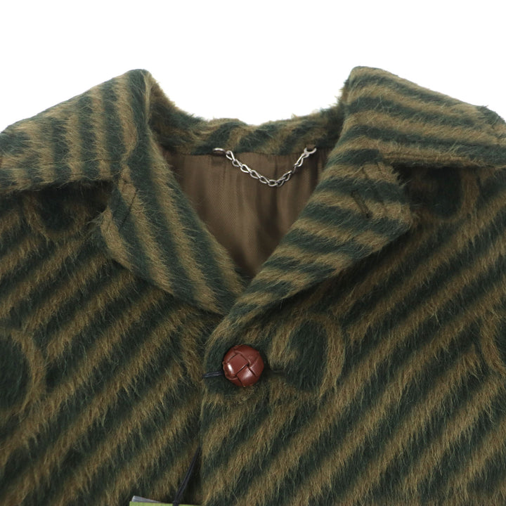 未使用品▼GUCCI グッチ 21AW 639261 ラマ ウール GGストライプ くるみボタン ステンカラーコート グリーン 44 イタリア製 正規品 メンズ