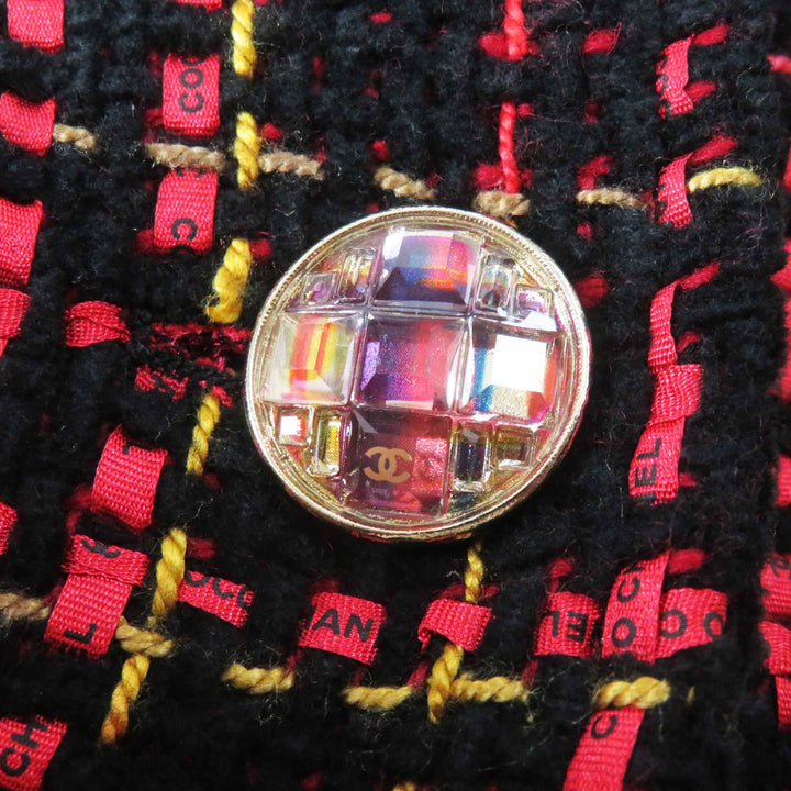 未使用品◎CHANEL シャネル 22A P73176 ココマークビジューボタン リボンツイード ノーカラー ジャケット ブラック レッド イエロー 36