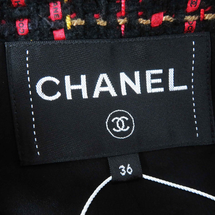 未使用品◎CHANEL シャネル 22A P73176 ココマークビジューボタン リボンツイード ノーカラー ジャケット ブラック レッド イエロー 36