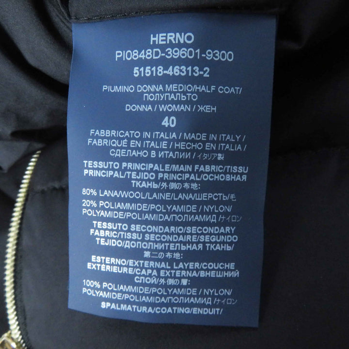 美品◎Herno ヘルノ 2021年製 PI0848D ウール フード付き 切替デザイン ロングダウンコート ブラック 40 ハンガー付き イタリア製 正規品