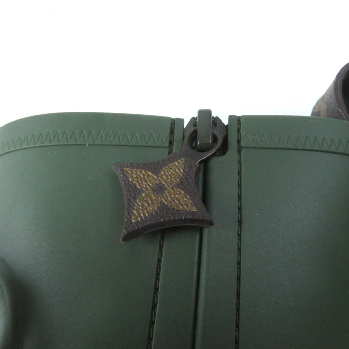 極美品★LOUIS VUITTON ルイヴィトン アークライト・ライン モノグラム LVロゴ レースアップ サイドZIP ラバー レインシューズ カーキ 36