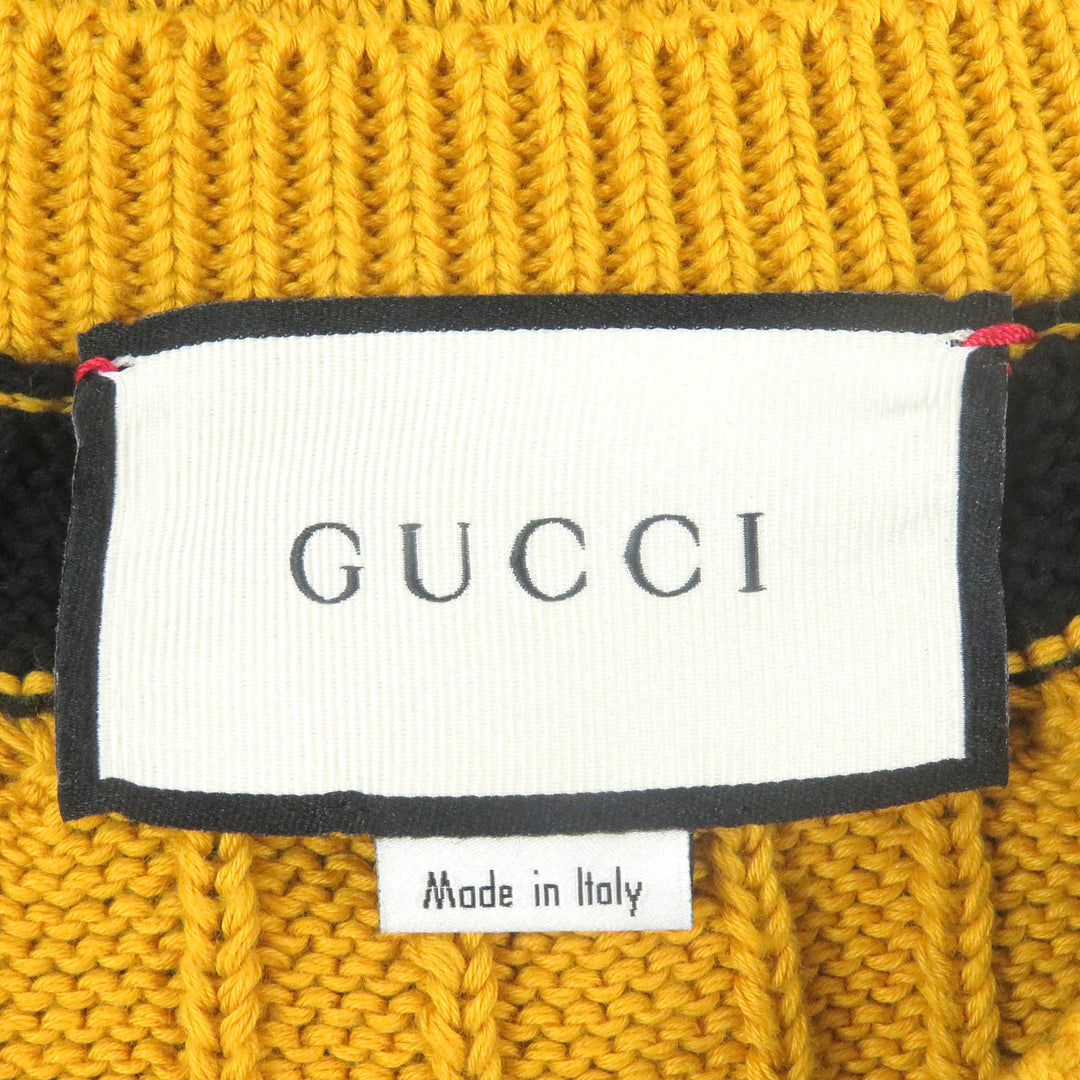 極美品□GUCCI グッチ 545709 コットン100％ ボーダー アニマルワッペン ニット セーター イエロー ブラック S イタリア製 正規品 メンズ