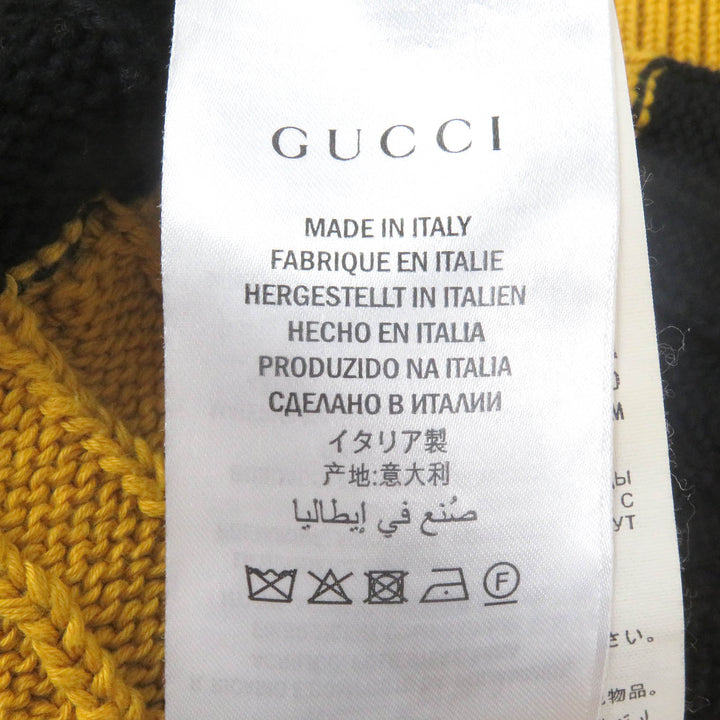 極美品□GUCCI グッチ 545709 コットン100％ ボーダー アニマルワッペン ニット セーター イエロー ブラック S イタリア製 正規品 メンズ