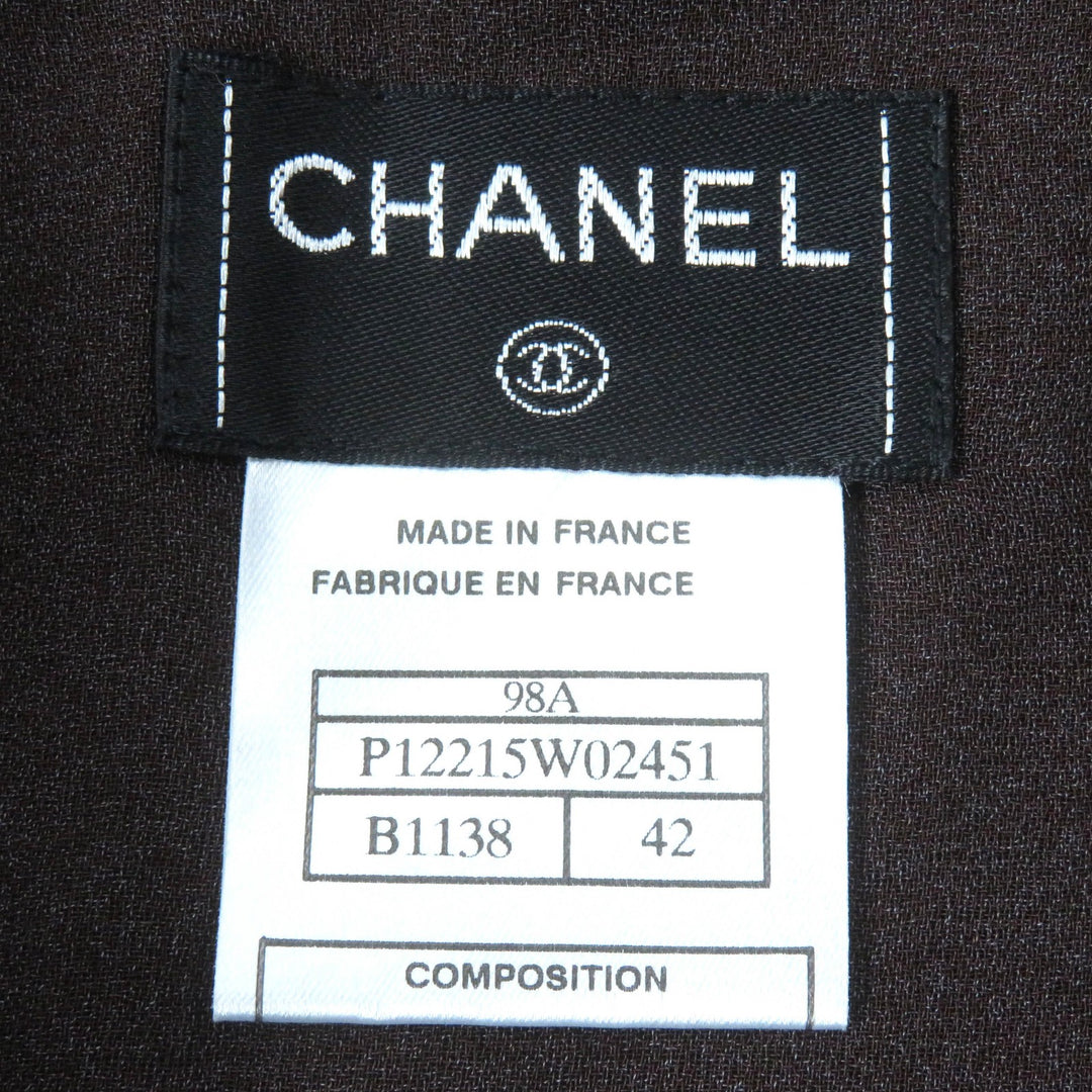 極美品△CHANEL シャネル 98A P12215 総ロゴレース キャミソール スカート セットアップ ブラック ダークブラウン 42 仏製 レディース
