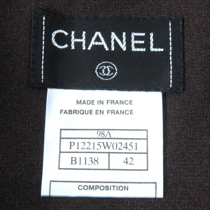 極美品△CHANEL シャネル 98A P12215 総ロゴレース キャミソール スカート セットアップ ブラック ダークブラウン 42 仏製 レディース