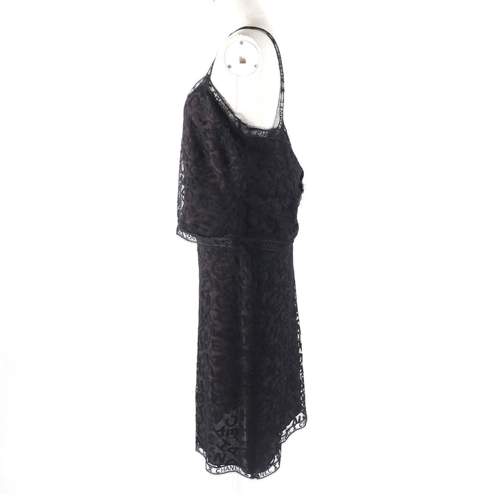 極美品△CHANEL シャネル 98A P12215 総ロゴレース キャミソール スカート セットアップ ブラック ダークブラウン 42 仏製 レディース