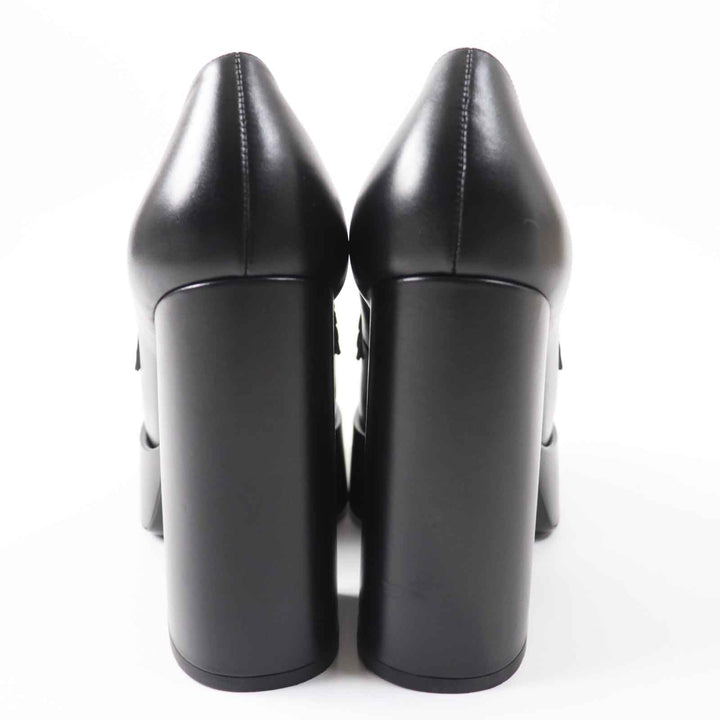 極美品◎VERSACE ヴェルサーチ メデューサ金具 チャンキーヒール プラットフォーム レザー パンプス ブラック ゴールド金具 37.5 伊製