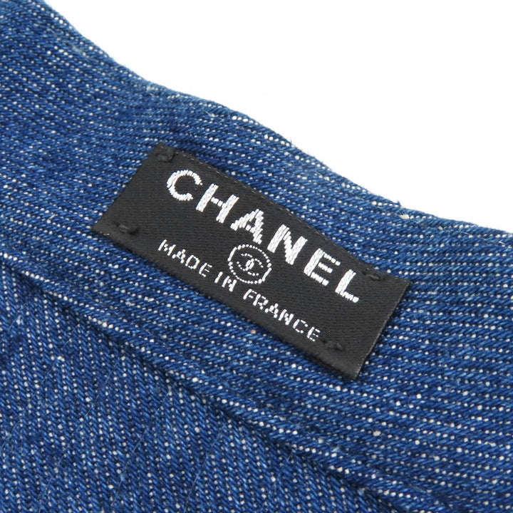 極美品△CHANEL シャネル ヴィンテージ 02P コットン100％ ココマーク デニム サンバイザー インディゴブルー レディース デッドストック
