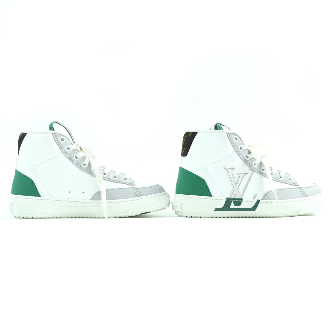 極美品△LOUIS VUITTON ルイヴィトン チャーリーライン LVロゴ モノグラム レザー ハイカットスニーカー ホワイト グリーン グレー 35