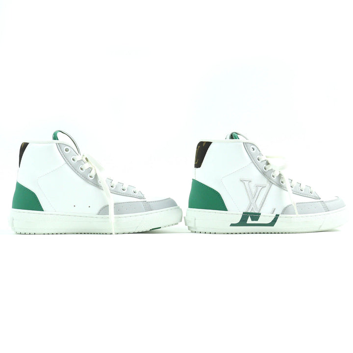 極美品△LOUIS VUITTON ルイヴィトン チャーリーライン LVロゴ モノグラム レザー ハイカットスニーカー ホワイト グリーン グレー 35