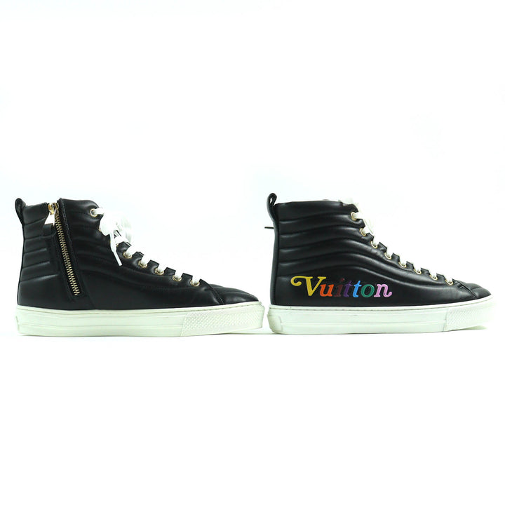 極美品△LOUIS VUITTON ルイヴィトン ステラーライン マルチカラーロゴ サイドジップ レザーハイカットスニーカー 黒 白 36.5 レディース