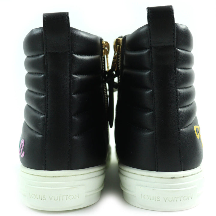極美品△LOUIS VUITTON ルイヴィトン ステラーライン マルチカラーロゴ サイドジップ レザーハイカットスニーカー 黒 白 36.5 レディース