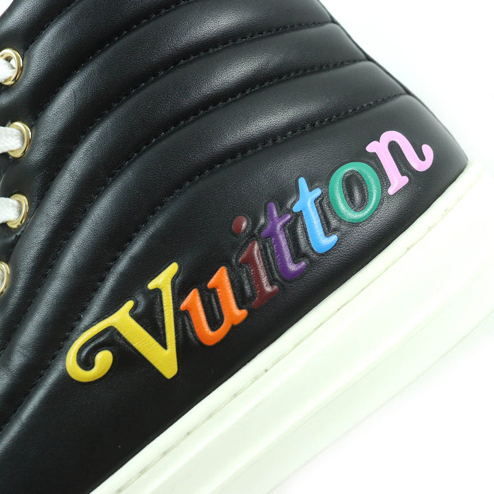 極美品△LOUIS VUITTON ルイヴィトン ステラーライン マルチカラーロゴ サイドジップ レザーハイカットスニーカー 黒 白 36.5 レディース