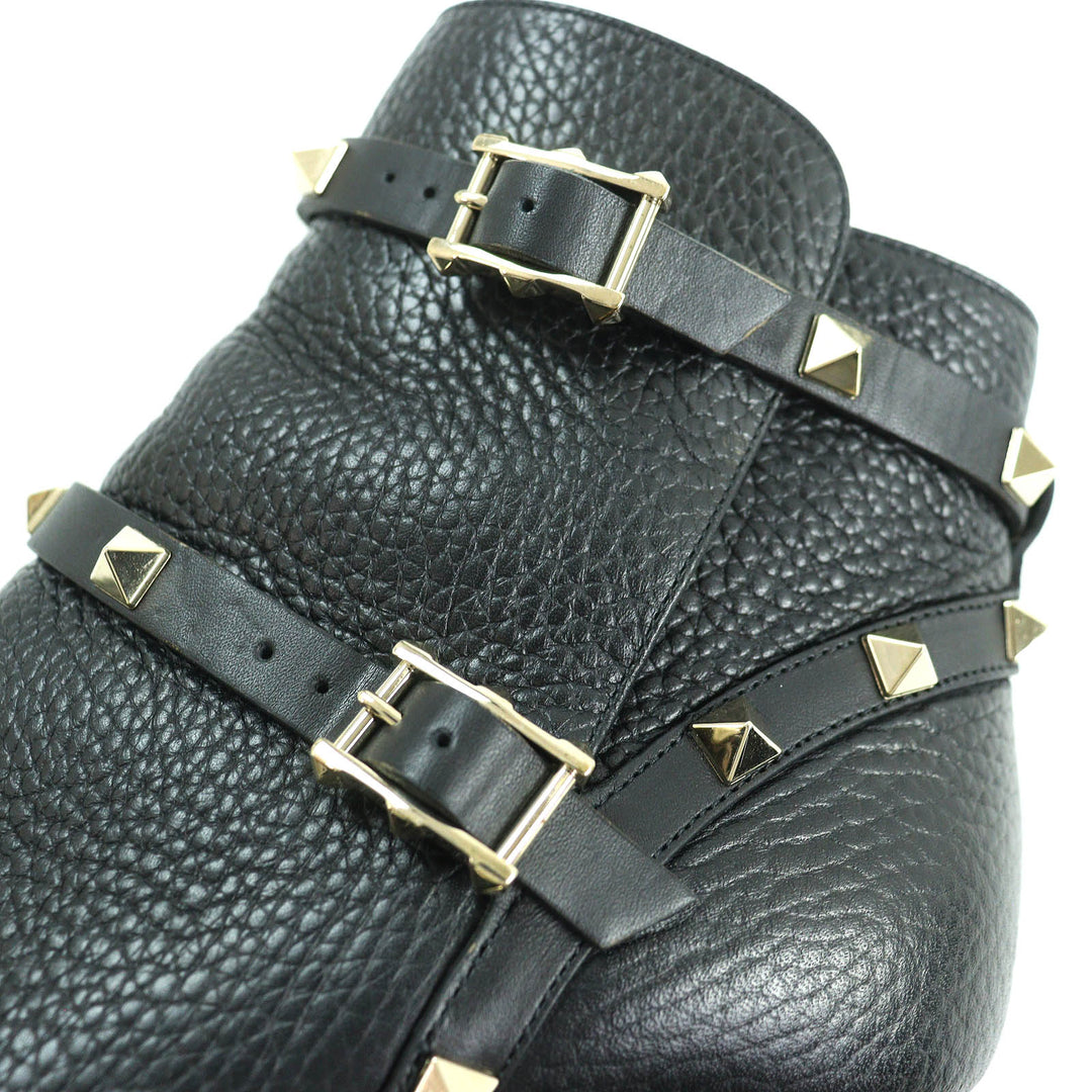 美品△Valentino Garavani ヴァレンティノガラヴァーニ ロックスタッズベルト レザー ショートブーツ ブラック 36 イタリア製 レディース
