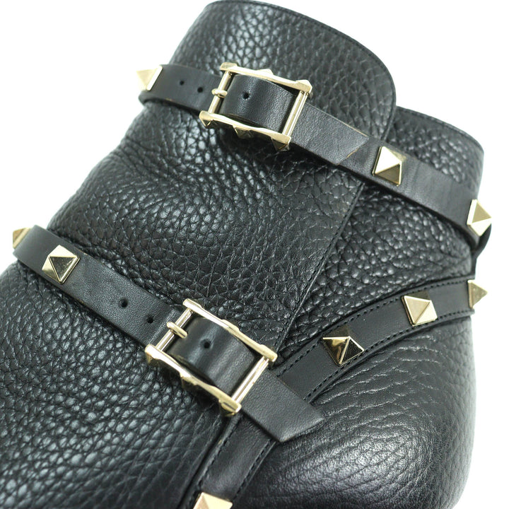 美品△Valentino Garavani ヴァレンティノガラヴァーニ ロックスタッズベルト レザー ショートブーツ ブラック 36 イタリア製 レディース