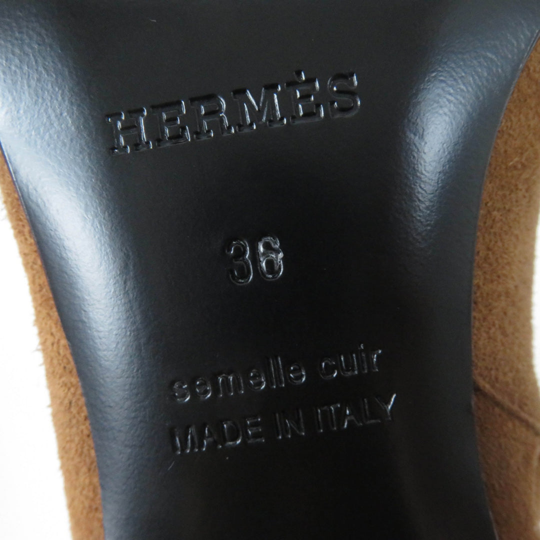 未使用品☆HERMES エルメス オマージュ シルバー金具 Hバングル スウェードレザー ショートブーツ ブラウン 36 箱・袋付 伊製 レディース