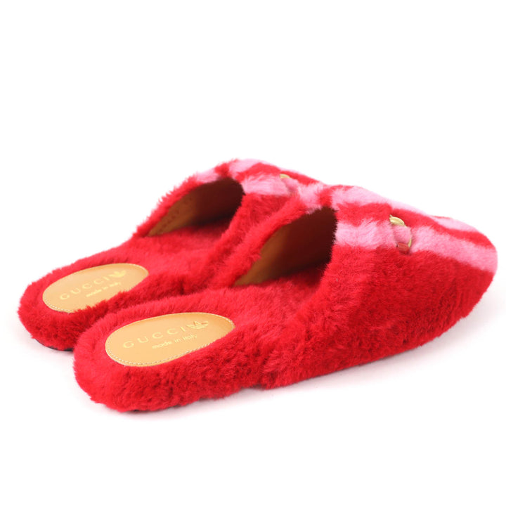 未使用品☆GUCCI×adidas グッチ×アディダス 722442 ホースビット ファー ミュール レッド 37 箱・保存袋付き イタリア製 レディース
