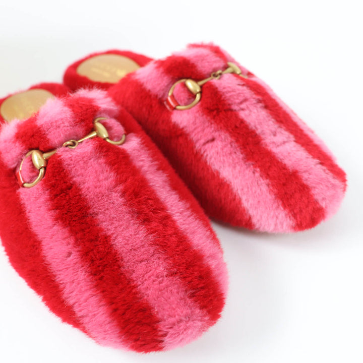 未使用品☆GUCCI×adidas グッチ×アディダス 722442 ホースビット ファー ミュール レッド 37 箱・保存袋付き イタリア製 レディース
