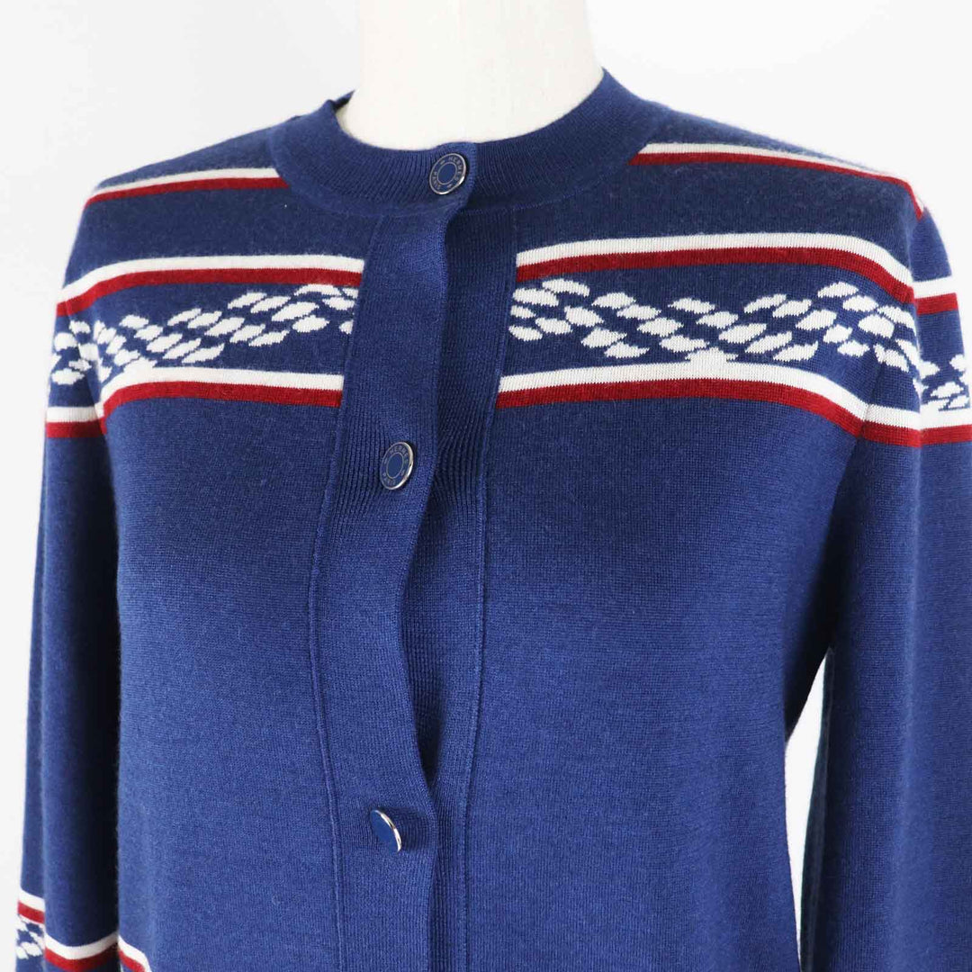 美品◎HERMES エルメス 23SS 3E2715D4 カシミヤ シルク カヌーチェーン アンカー セリエボタン 長袖 ニットカーディガン ブルー 34 伊製