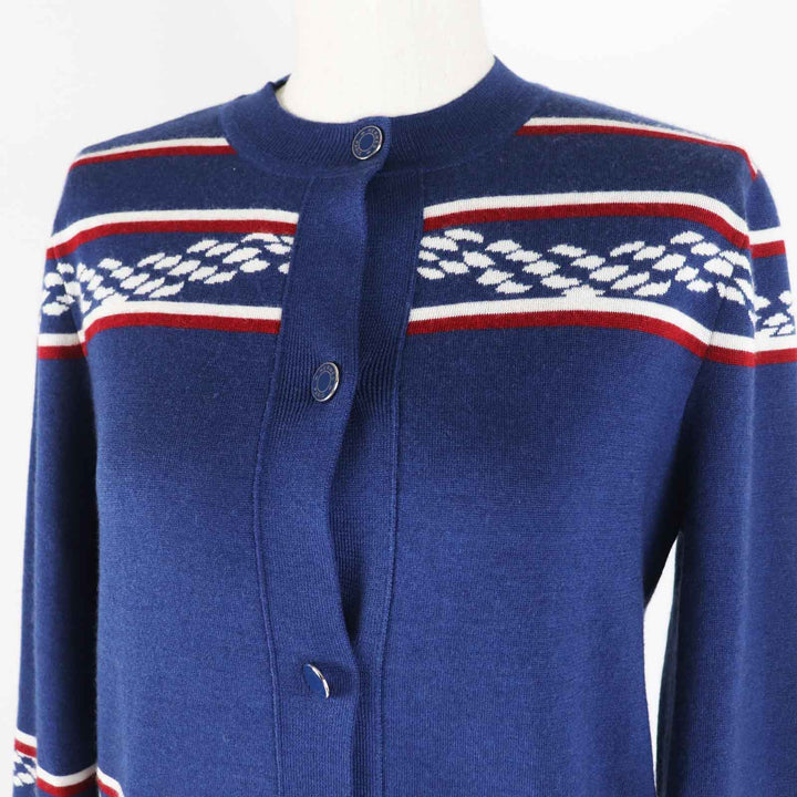 美品◎HERMES エルメス 23SS 3E2715D4 カシミヤ シルク カヌーチェーン アンカー セリエボタン 長袖 ニットカーディガン ブルー 34 伊製