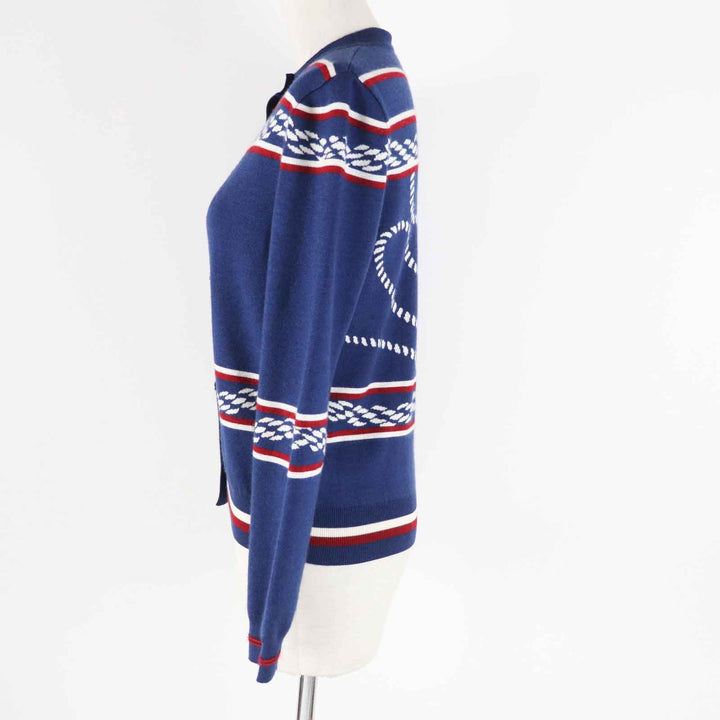 美品◎HERMES エルメス 23SS 3E2715D4 カシミヤ シルク カヌーチェーン アンカー セリエボタン 長袖 ニットカーディガン ブルー 34 伊製