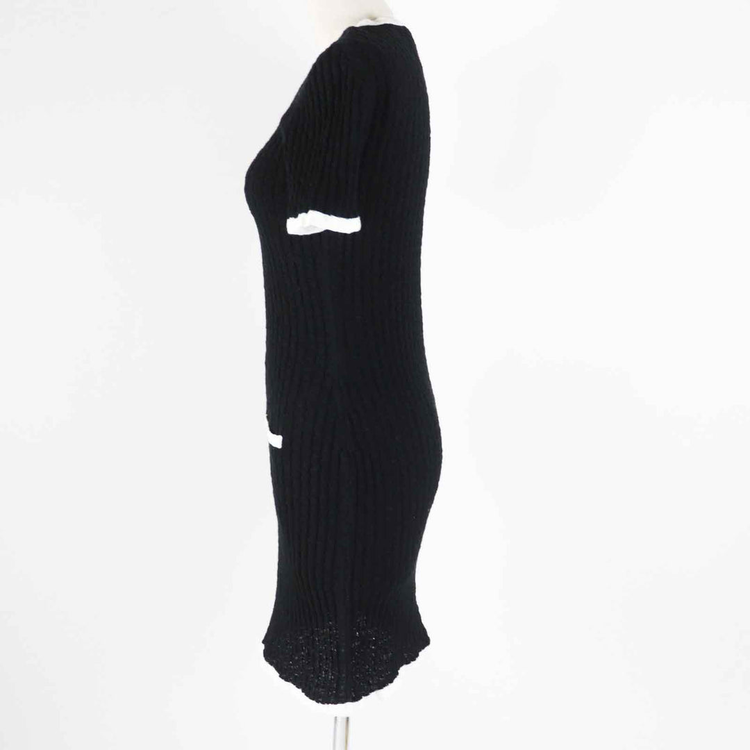 美品◎CHANEL シャネル P72078 ココマークボタン付き バイカラー 半袖 ワンピース ブラック ホワイト 36 イタリア製 正規品 レディース