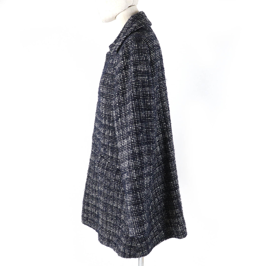 美品△me ISSEY MIYAKE ミー イッセイミヤケ ロゴボタン 比翼 ウールツイード ジャケット ダークネイビー ホワイト 約Mサイズ相当 正規品