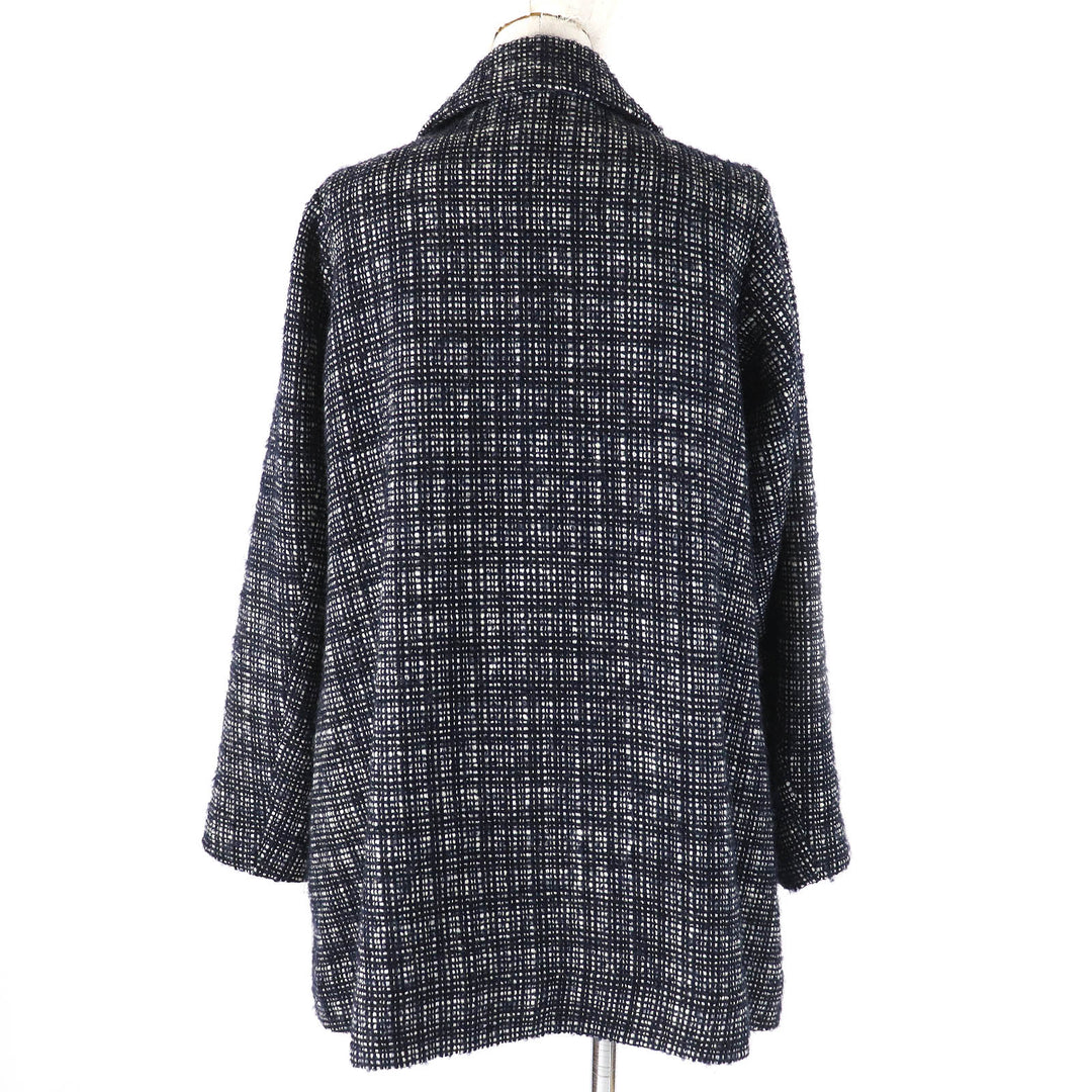 美品△me ISSEY MIYAKE ミー イッセイミヤケ ロゴボタン 比翼 ウールツイード ジャケット ダークネイビー ホワイト 約Mサイズ相当 正規品