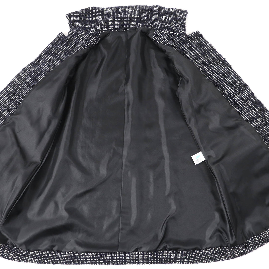 美品△me ISSEY MIYAKE ミー イッセイミヤケ ロゴボタン 比翼 ウールツイード ジャケット ダークネイビー ホワイト 約Mサイズ相当 正規品