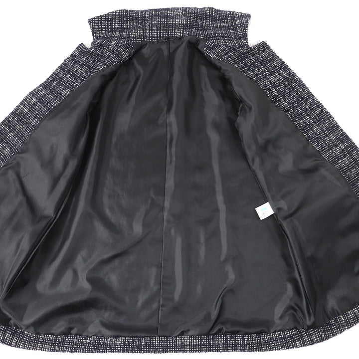 美品△me ISSEY MIYAKE ミー イッセイミヤケ ロゴボタン 比翼 ウールツイード ジャケット ダークネイビー ホワイト 約Mサイズ相当 正規品
