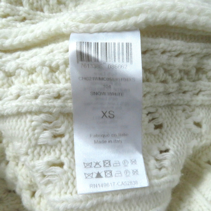 美品★Chloe クロエ 21AW ウール カシミヤ混 ケーブルニット 長袖 カーディガン トップス SNOW WHITE XS イタリア製 正規品 レディース