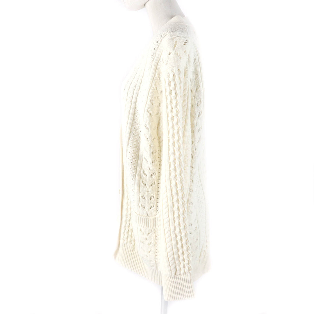 美品★Chloe クロエ 21AW ウール カシミヤ混 ケーブルニット 長袖 カーディガン トップス SNOW WHITE XS イタリア製 正規品 レディース