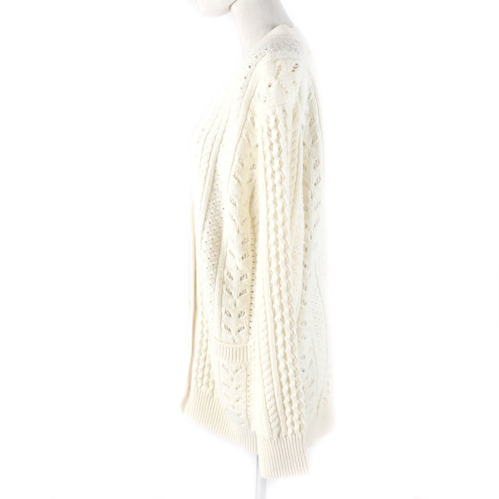美品★Chloe クロエ 21AW ウール カシミヤ混 ケーブルニット 長袖 カーディガン トップス SNOW WHITE XS イタリア製 正規品 レディース